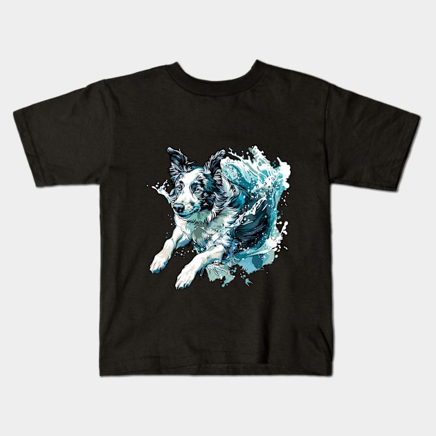 Border collie diving splash Kids T-Shirt by StepInSky